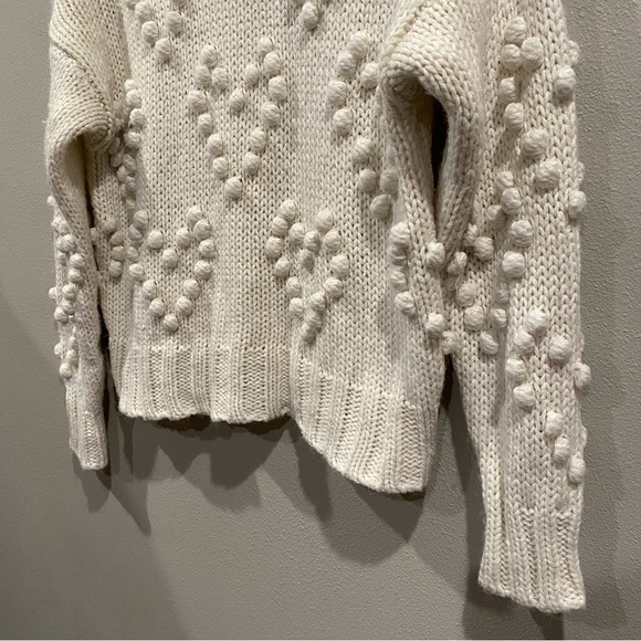 Aqua Bauble Pom Pom Heart Knit Turtleneck Sweater Cream XS - Picture 6 of 7